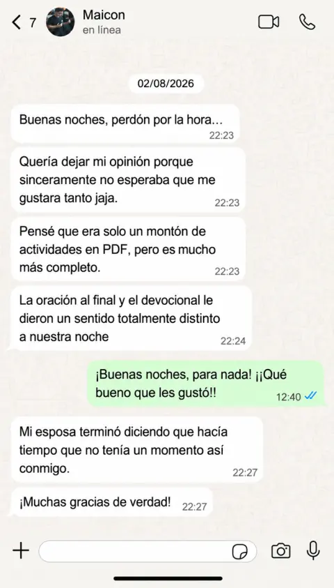 Testimonio de clienta por WhatsApp